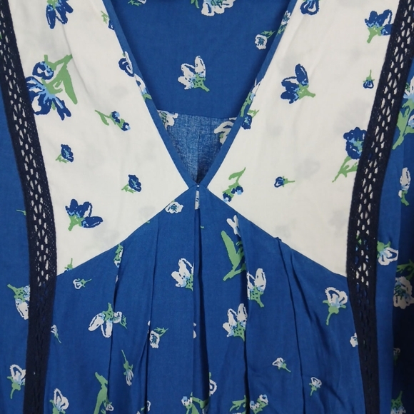 Matilda Jane Med Blue White Day Tripping Floral Swing Dress Bohemian Lace Flowy - Picture 4 of 10